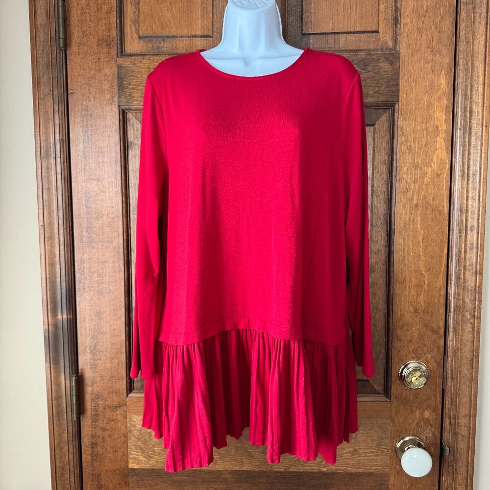 J. Jill Red Long Sleeve Pullover Tunic w/Pleated Peplum Petite X-Large